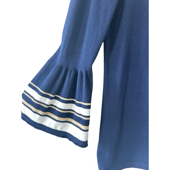 Lily Pulitzer Navy Blue Pullover Sweater 3/4 Bell Sleeve Gold Detail Size Medium - Picture 5 of 10